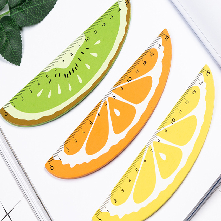 1 st/lot kawaii tecknad frukt apelsin citron kiwi raka linjaler i trä ritverktyg pappersvaror skolmaterial 15cm