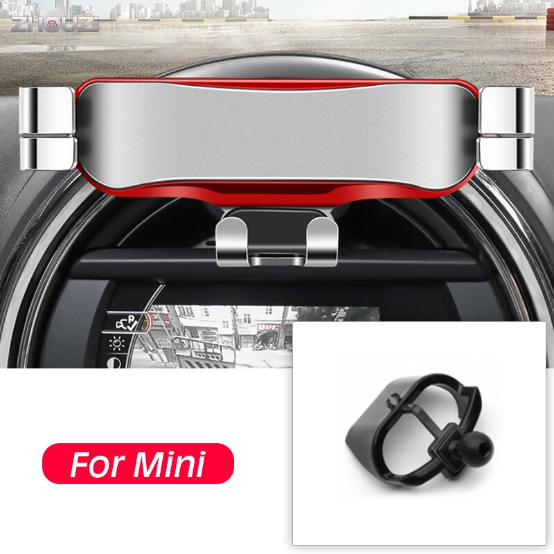 For Mini Cooper Countryman F54 F55 F56 F60 Car Mobile Phone Holder Air Vent Mount Stand GPS Gravity Bracket Car Accessories: Silver and Red