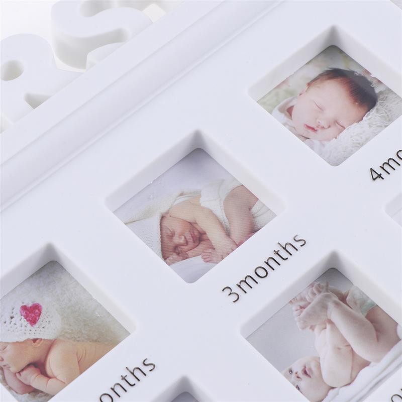 Unik stil mit første års foto øjeblikke baby souvenir ramme fotocollage holder spædbarn fotografier 41 x 20cm ( hvide)