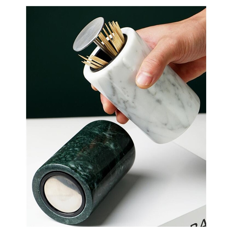 100% echt Marmor Zahnstocher Halfter Natürliche Stein basteln Lagerung Kasten Automatische Zahnstocher Kasten Krug