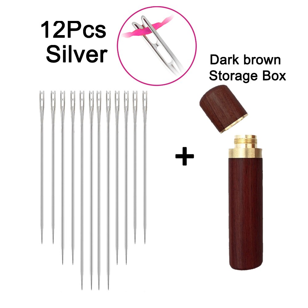 12Pcs/set Elderly Stainless Steel Needle-side Hole Blind Needle Household Sewing Hand Sewing Needles Threading Apparel Sewing: Silver B Set  2