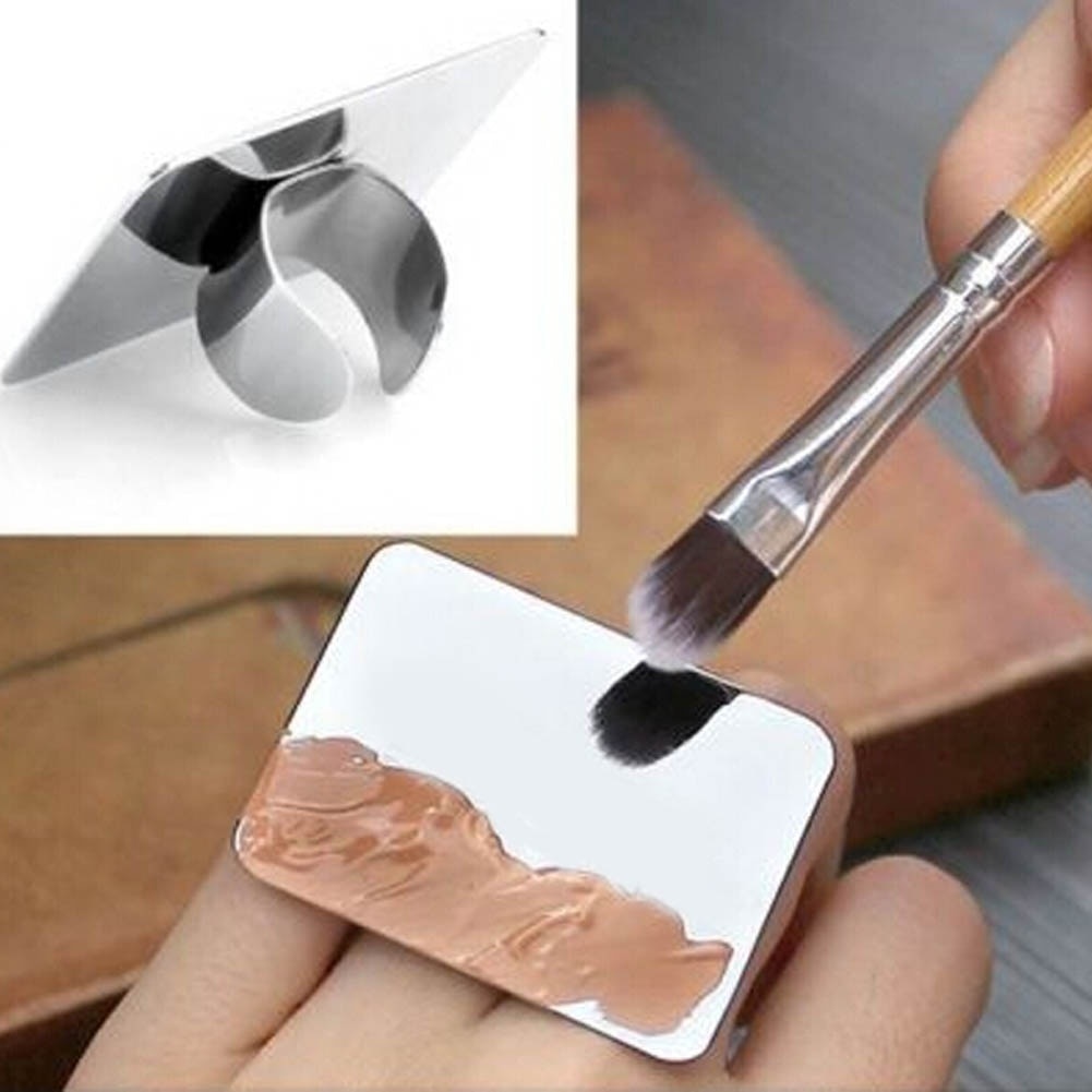 Nail Art Makeup Cosmetic Stainless Steel Paint Mixing Palette Ring Tool