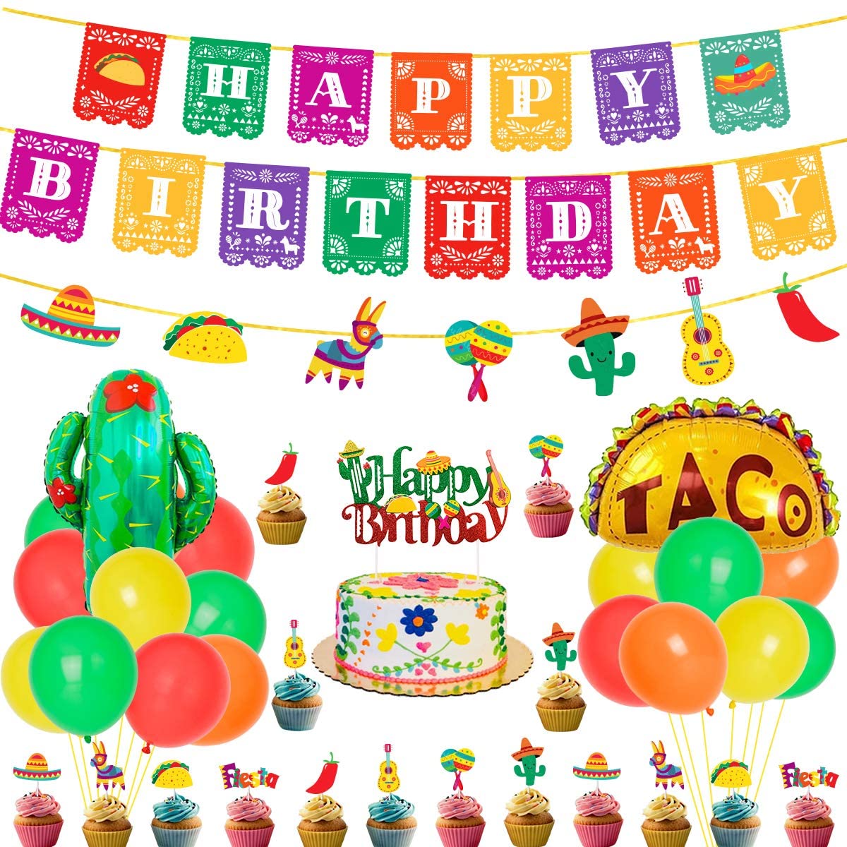 Mexican Themed Birthday Party Decorations Fiesta Party Supplies Taco Bout a Party Kit Taco Foil Balloons