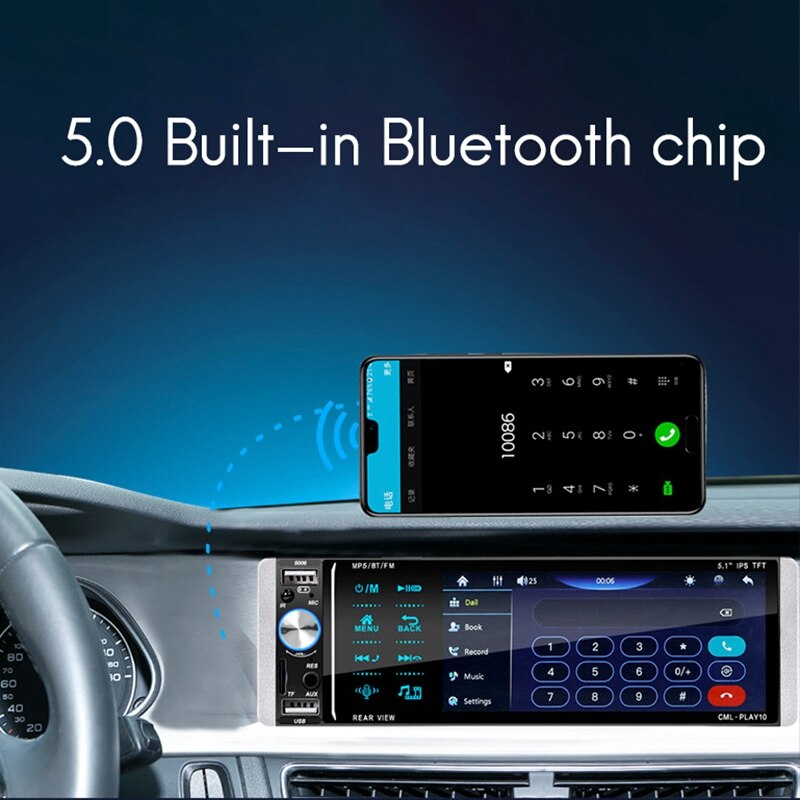 1Din Mp5 Speler Druk Autoradio Bidirectionele Interconnectie Rds Am Fm 4-USB 5.1 Inch Ondersteuning Android Auto Muziekspeler