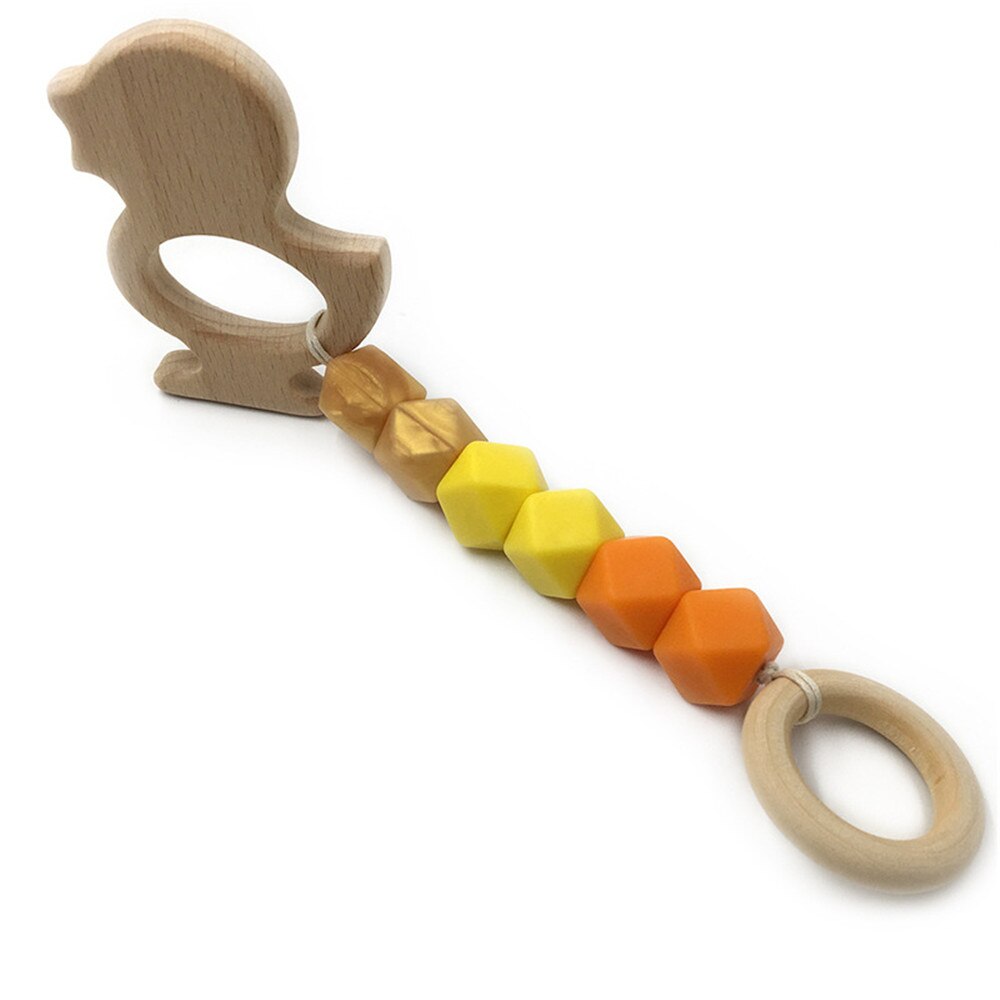 Mordedor de madera para bebé, juguete con cuentas de dentición con de ganchillo de zorro, erizo, elefante, pájaro, juguete para niños, pulsera con cadena para dentición