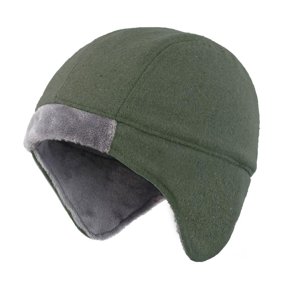 Connectyle herre kvinders vinter varm hat blød fleece foret termisk kranium hue beanie med ørebetræk vinter daglige hat: Militærgrøn