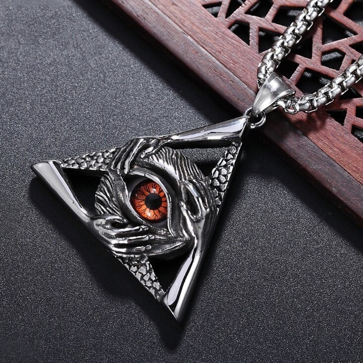 Colgante de Ojo Triangular de Horus con cadena de acero inoxidable, collar de Ojo de Dios, accesorios de joyería urbana a la para hombre: Con recubrimiento de titanio