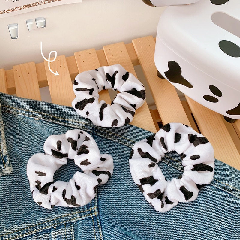 Winter Koe Kleur Haar Touw Vrouwen Fluwelen Chouchou Rubber Band Zachte Warme Elastische Haarbanden Kerstcadeaus Haaraccessoires