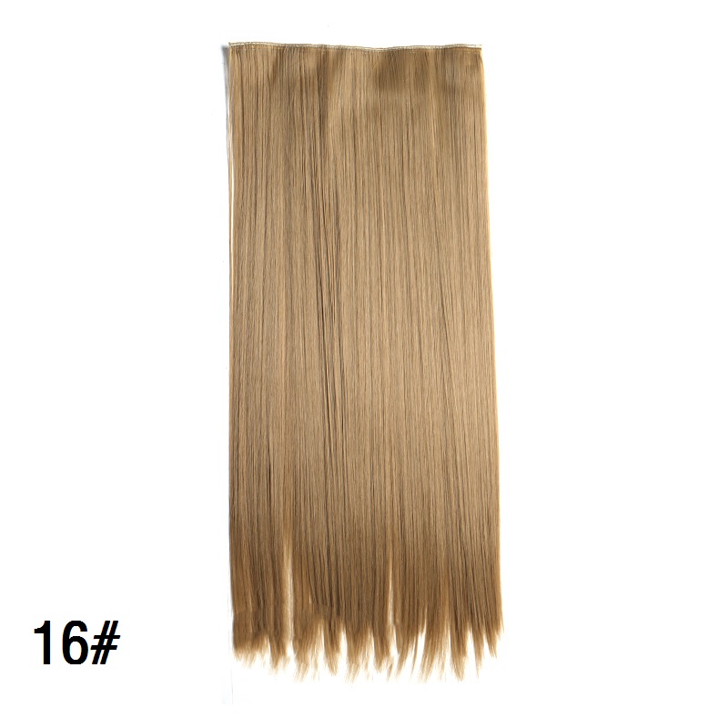 Extensiones de cabello invisibles de una pieza con 5 clips sintético, postizo largo y recto de 24 pulgadas resistente al calor para mujeres: T27 / 30 / 4