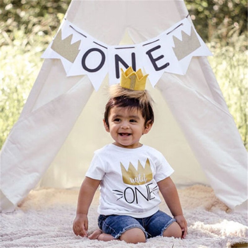 Kurzarm Baby Kinder Sommer T-shirt 1ST Birthday Krone Druck nette Tops T Für Jungen Mädchen Kleinkind Baby T-shirt Tops