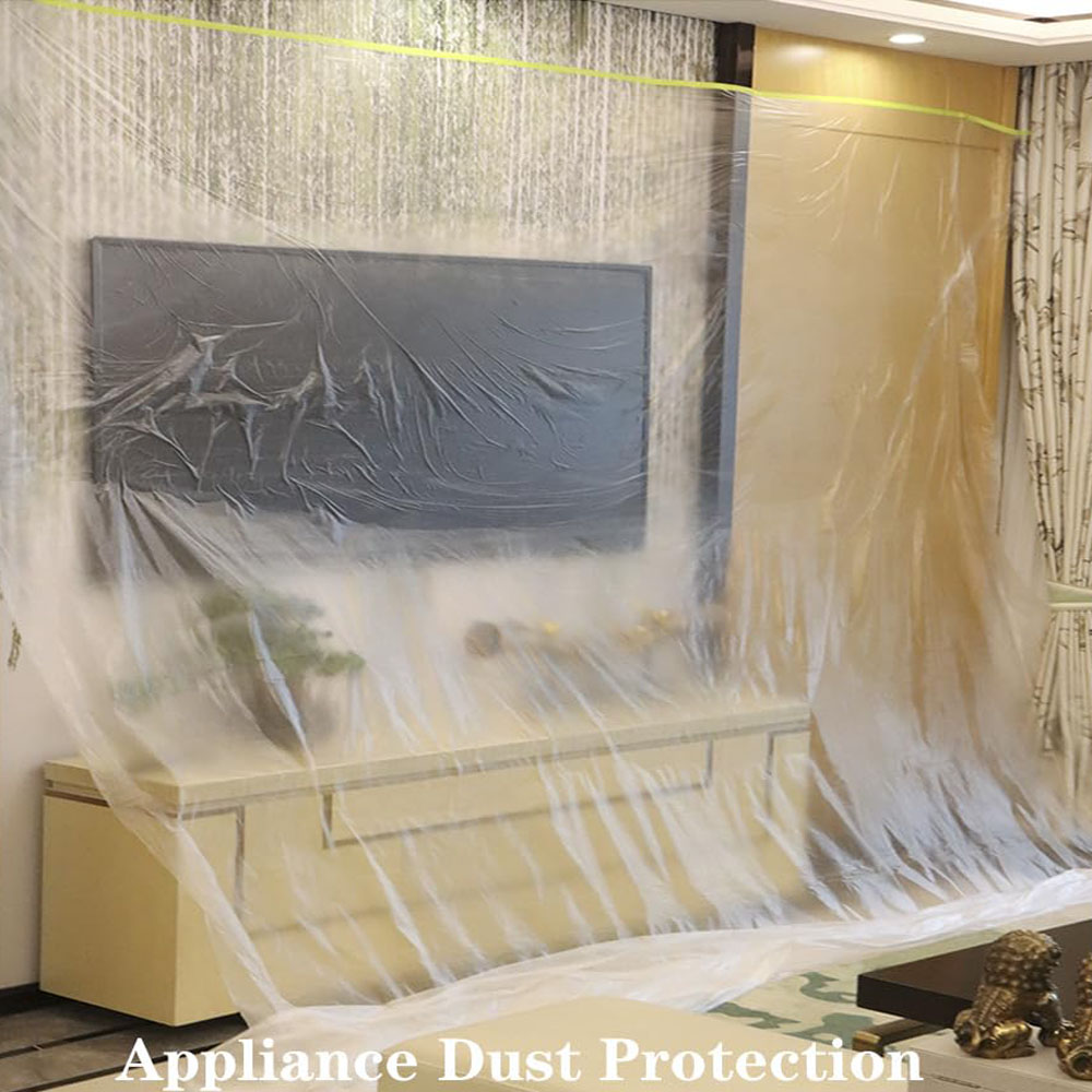 Pre-Taped Masking Film and Cloth Plastic Cover Sheets Transparent Floor Carpet Protector for Furniture Car Painting