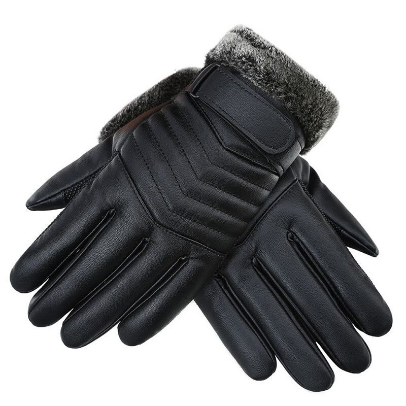 Winter Men Warm Hand Gloves Waterproof Faux Leather Touch Screen Mittens Black Driving Ski Gloves
