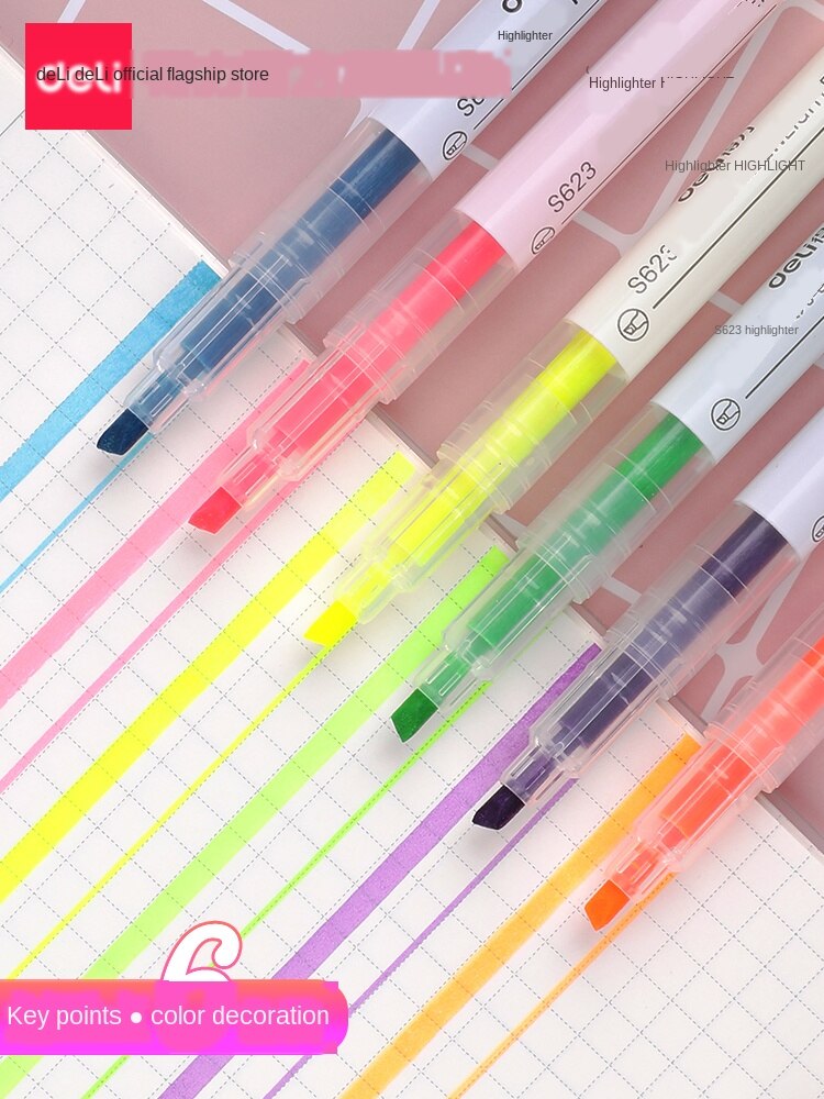 Markeerstift fluorescerende stift dubbelzijdige kleurstift snoepkleurige notities zaklamp penselen 6- pack