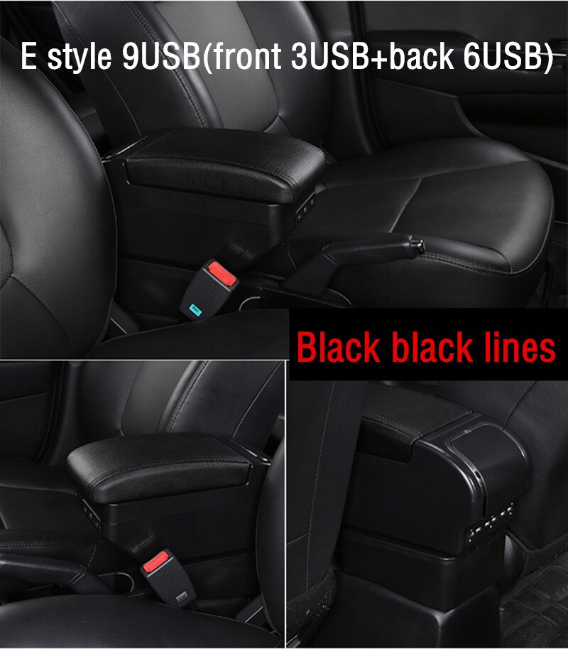 For Hyundai I20 armrest box central Store content Storage box hyundai armrest box with cup holder ashtray 9USB interface: E Style All Black