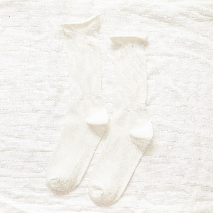 CHAOZHU Solid Colors Women Lady Daily Loose Socks Socky-Wockies Japanese Girls Long Crew Rib Cotton Causal Sock: White