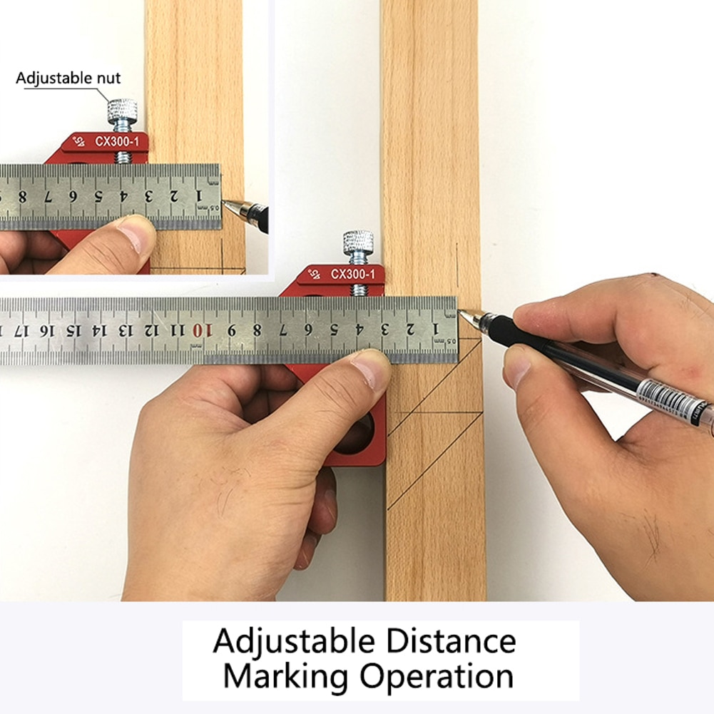 Báscula de aleación de aluminio medida regla de trazado carpintería regla de agujero tipo T herramienta de marcado herramientas manuales accesorios nivel 12 "(300mm)