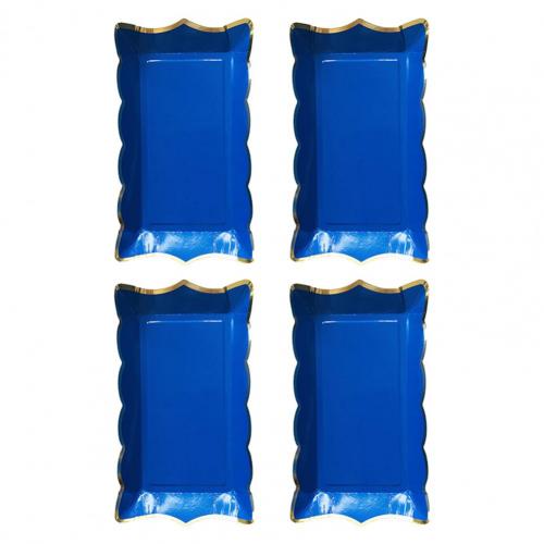 4Pcs/Set Simple Thin Disposable Plate Delicate Craft Convenient Usage Rectangular Cake Fruit Disposable Plate: Royal Blue