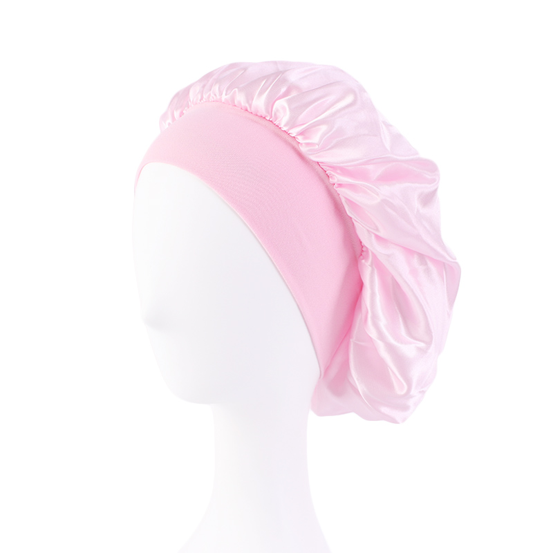 Satin Wide Brim Nightcap Silky Bonnet Hair Wrap for Sleeping Sleep Cap With Elastic Soft Band Styling Cap Hair Wrapping Tool: Pink