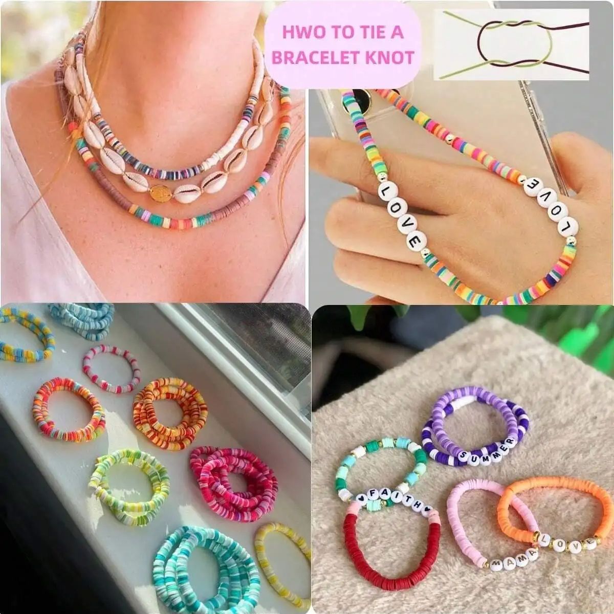 El kit para hacer pulseras de cuentas de arcilla de 2400 piezas incluye cuentas sueltas y hilo para manualidades de joyería DIY para niñas