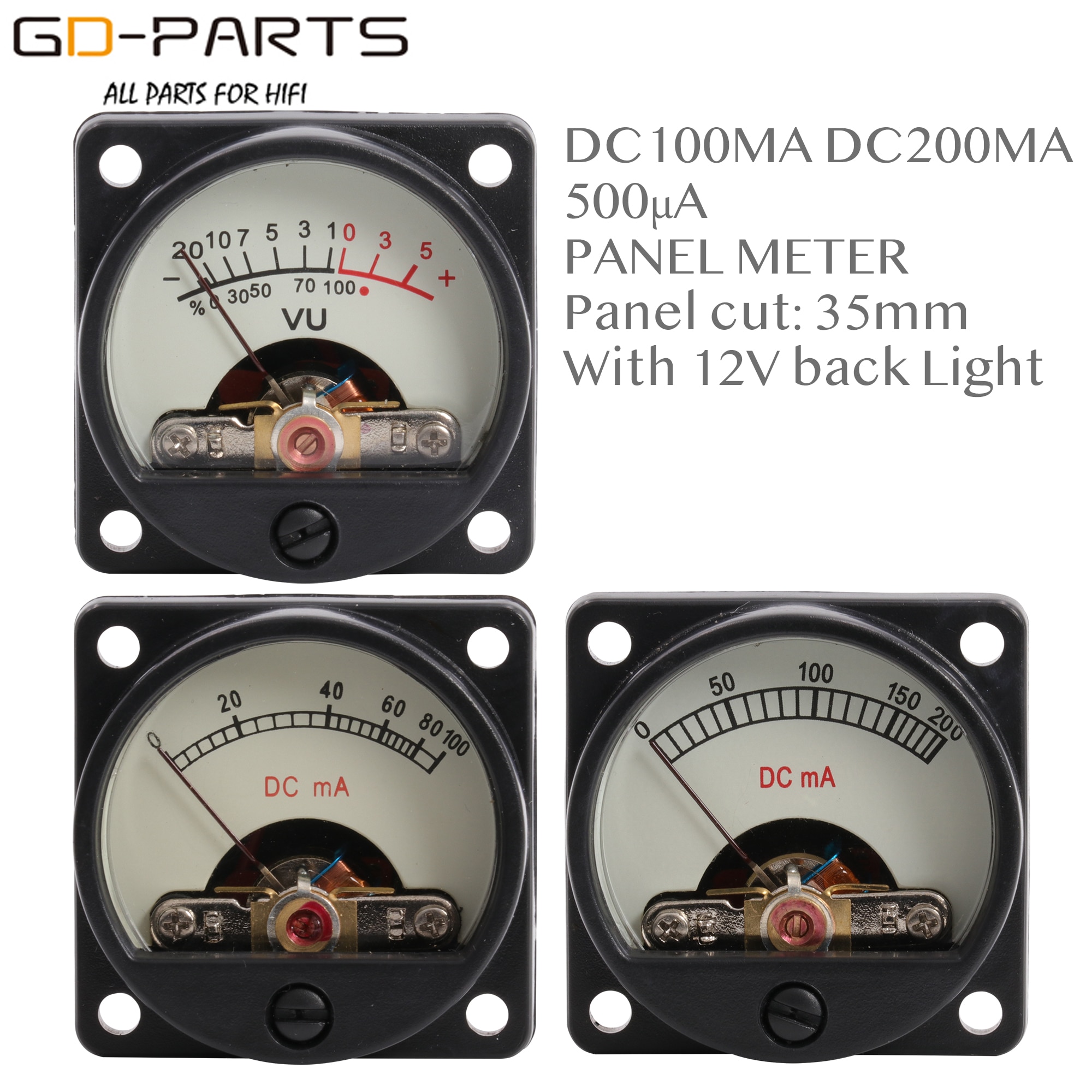 35mm DC100mA DC200mA 500UA VU Paneelmeter Ampere Meter Met 12V Warm Back Light Voor Vintage 300B KT88 EL34 211 845 Tube AMP DIY