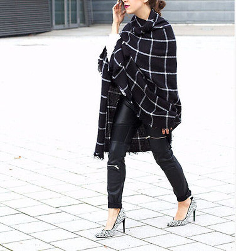dame kvinner teppe svart hvit rutete koselig rutet tartan skjerf wraps sjal