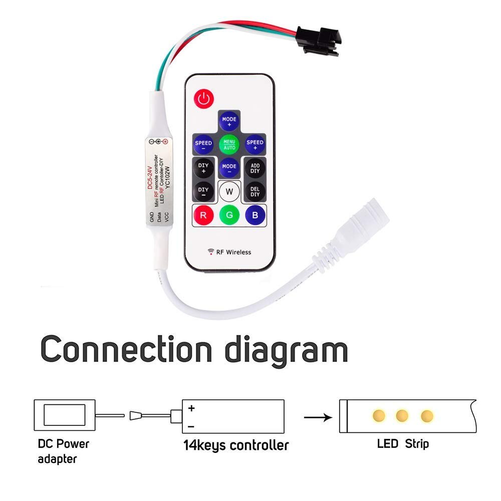 WS2811 En WS2812B DC5-12V 14Keys Draadloze Rf Led Rgb Controller 300 Soorten Veranderingen Digitale Kleur Led Licht Pixel strip Module