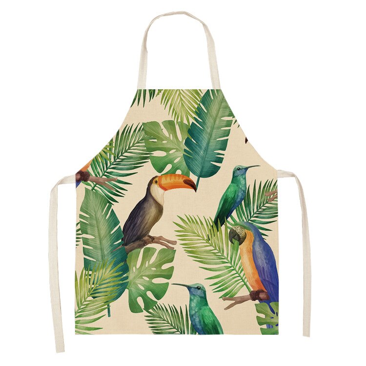 1Pcs Farbe Vogel Muster Reinigung Kunst Grün Schürzen Hause Kochen Küche Schürze Kochen Tragen Baumwolle Bettwäsche Erwachsene Lätzchen 53*65cm WQ0170: 2WQ-WQ0170-3