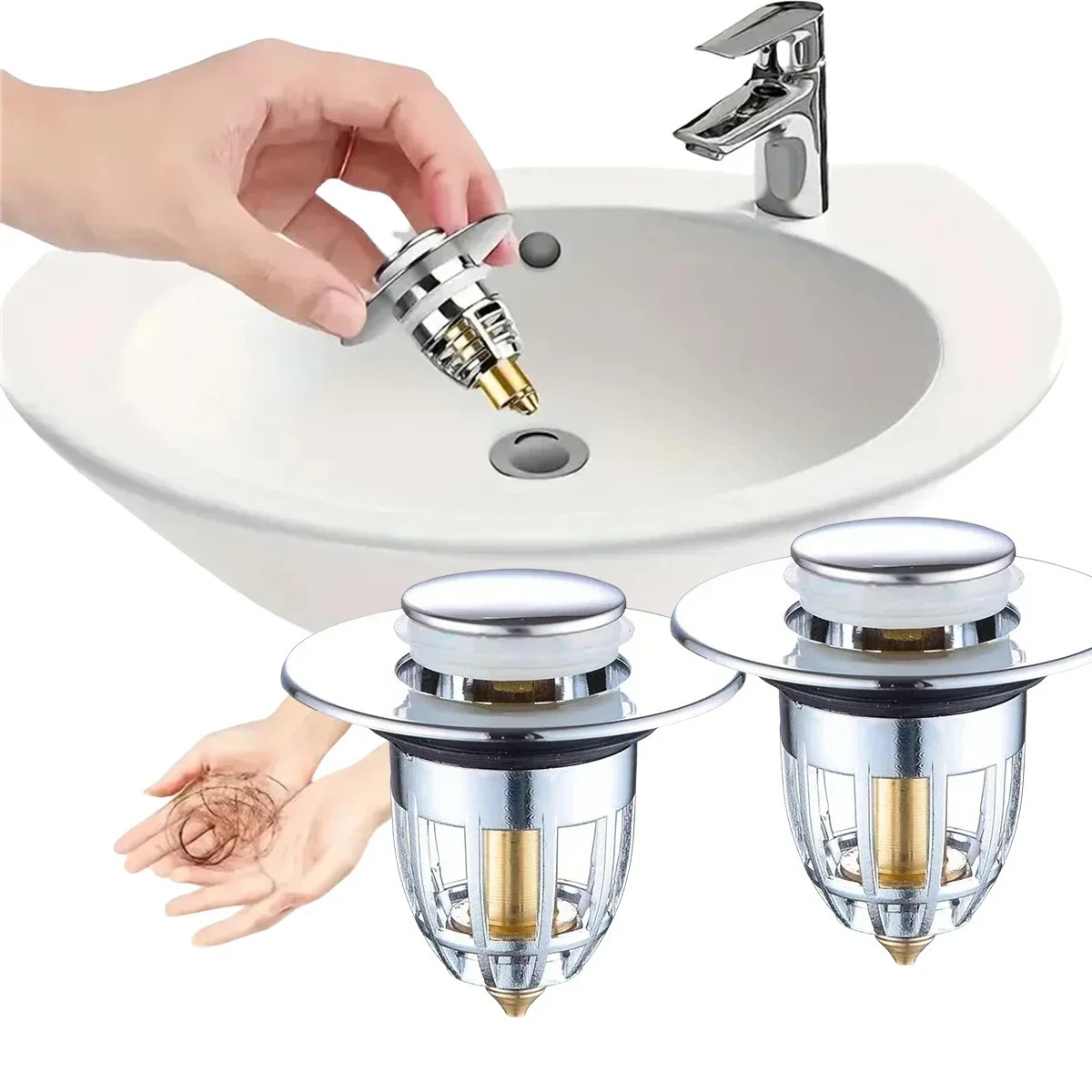 Tapón para fugas de lavabo, fregadero a prueba de insectos y olores, accesorio de drenaje, filtro tipo prensa, núcleo que rebota, 1-6 uds.