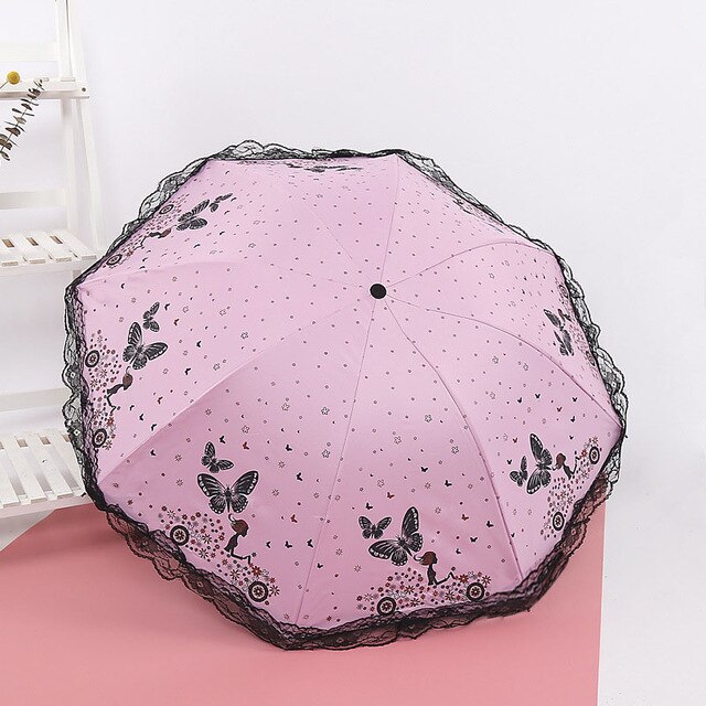 Portable lace Umbrella,Plum Flower Blossom Parasol 3 folding umbrella UV brand Sunny / Rain parasol lace sun umbrella: 07