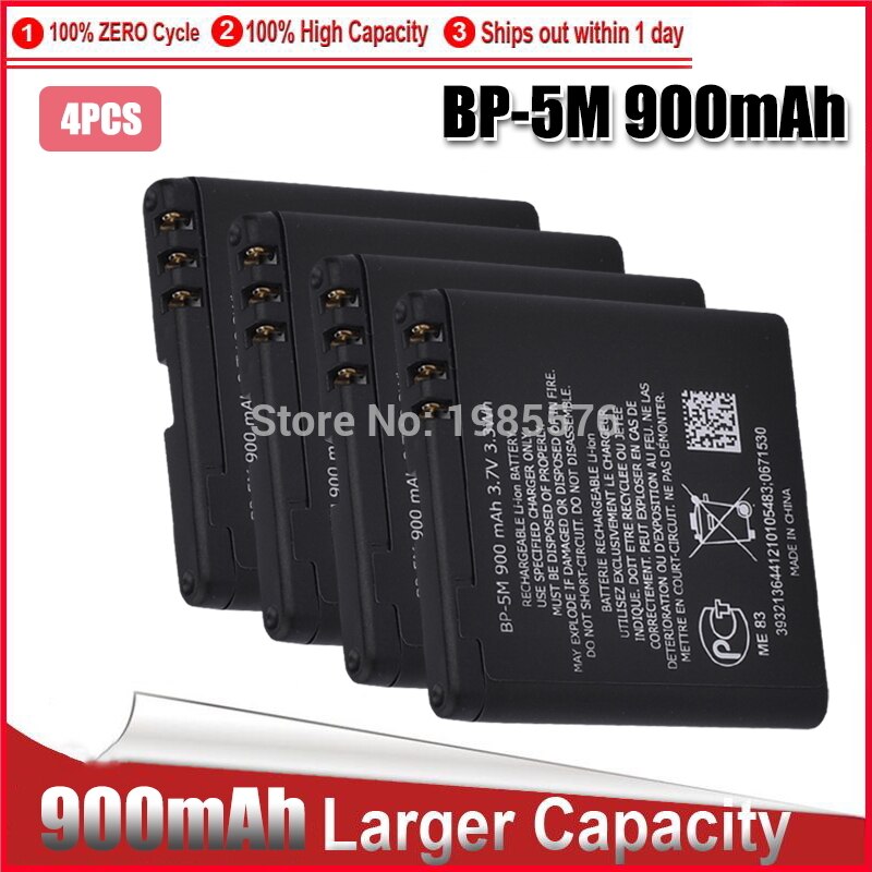 1-5PCS BP-5M for Nokia 6220 battery Classic 6500 6110 Slide 8600 cell phone replacement Luna Navigator 7390 5610 5700 6500S: 4pcs