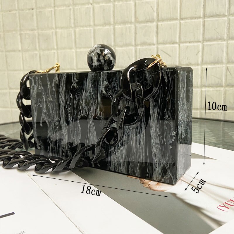 Marble Acrylic Bags Vintage Women Messenger Bags Black White Ink Painting Evening Clutch Bags Party Prom Handbags