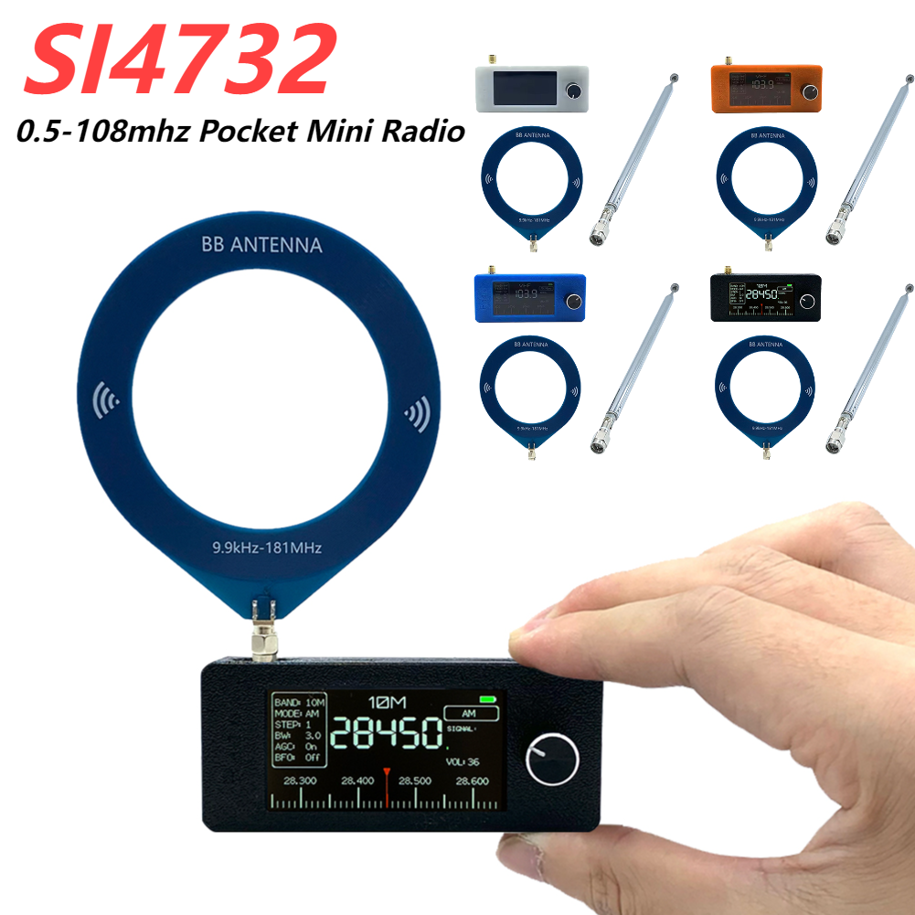 Mini Radio SI4732 0.5-108mhz FM/AM Pocket Radio LSB USB AM FM All Band Radio Receiver 1.9inch IPS Screen HF SW MW VHF Radio