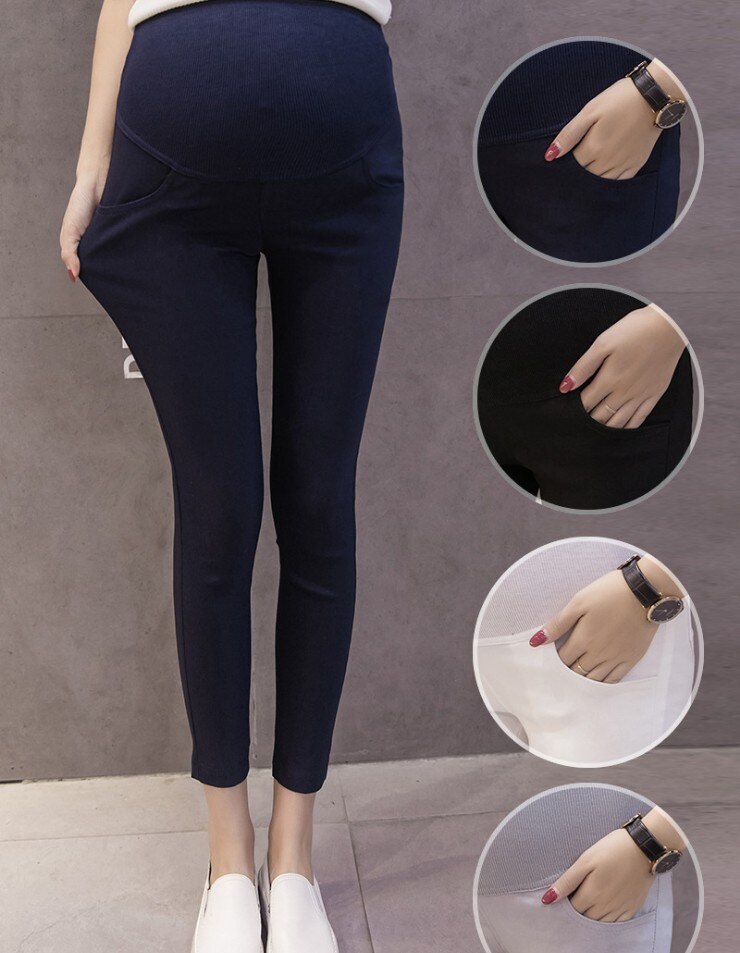 Maternity Pants Elastic Thin Section Pregnancy Clothes For Pregnant Women Nine Pants Casual Leggings Autumn Mother Capris: Navy Blue / XXL