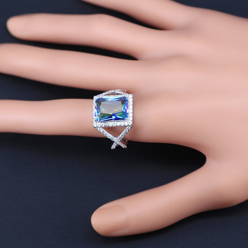 Místico Zirconia cubica arcoiris, conjunto de joyería de Color plateado para novia, joyería para mujer, collar de boda/pendientes/colgante/anillo