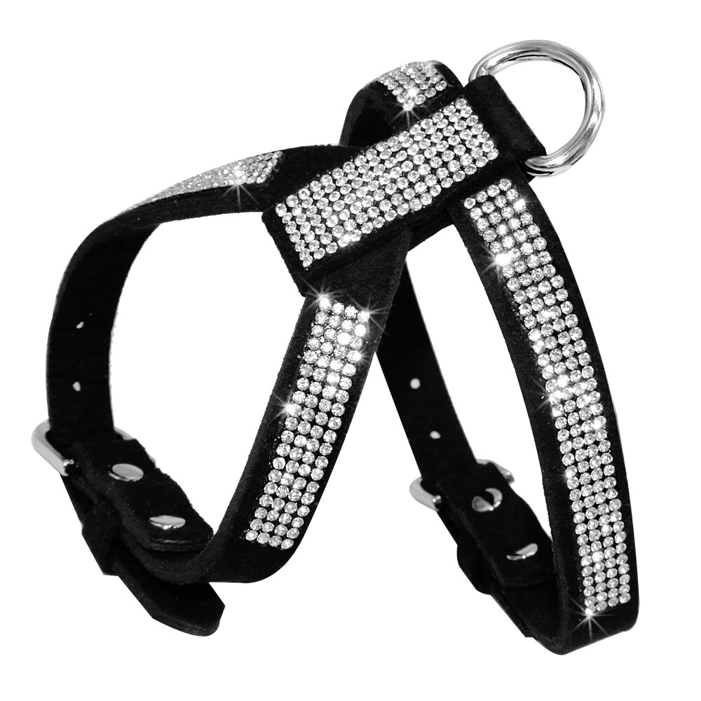 Suede Rhinestone Dog Harness en Leash Set Zachte Diamante Pet harnas en Lood Stap In Voor Kleine Middelgrote Honden Chihuahua Yorkshire