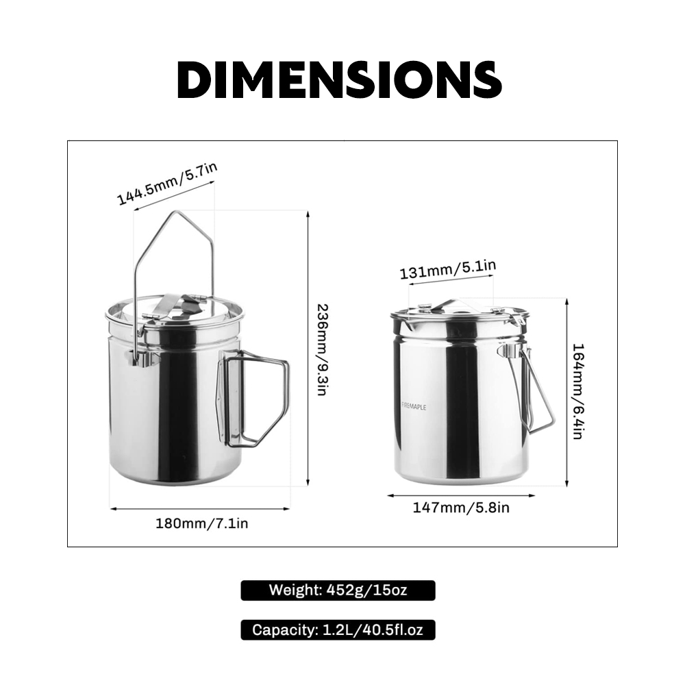 Brand-Maple 1.2L Rvs Steamer Pot Met Afsluitbare Deksel Antarcti Bushcraft Pot Wandelen Camping Vreugdevuur Pannenset