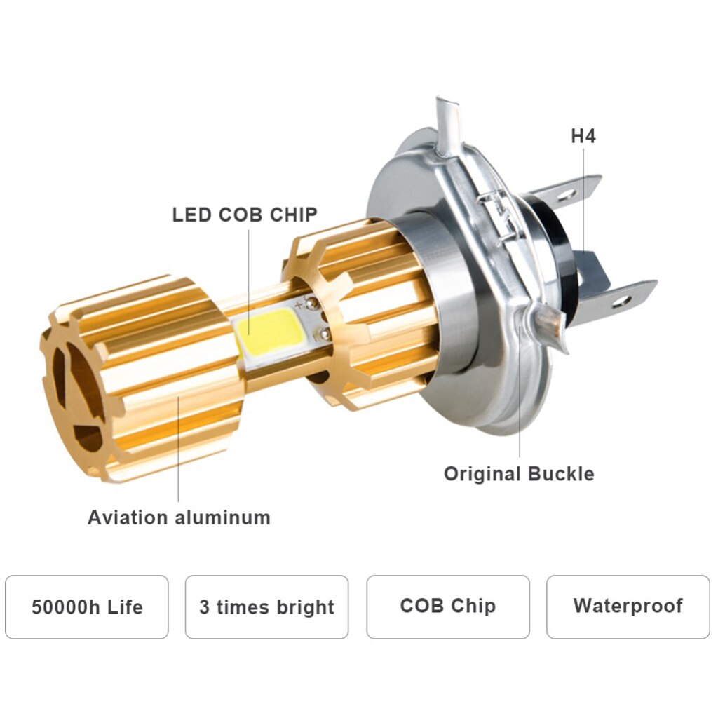 Led Cob Chip H4 Motorfiets Koplamp Hi/Lo Beam Front Light Lamp Super Heldere