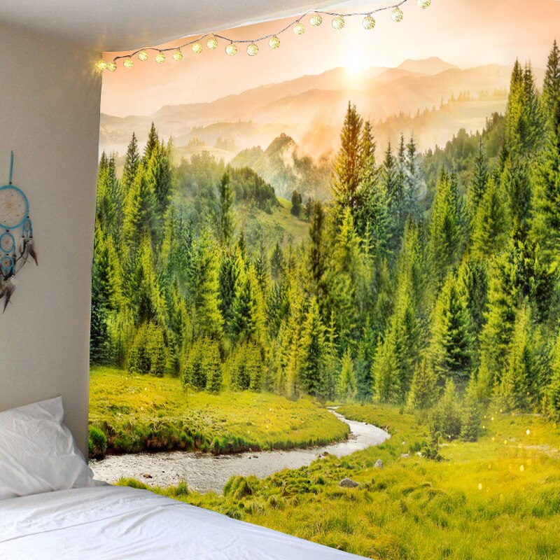 Nature Forest Tapestry Forest Wall Cloth Tapestry in the Sunset Hippie Mandala Tapiz Landscape Home Decoration Tapestry