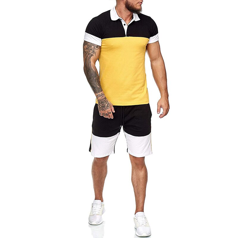 Men&#39;s Tracksuit Football Polo Shirt Short Sleeve And Shorts Sports Set Casual Sportswear Running Fitness Gym Clothing