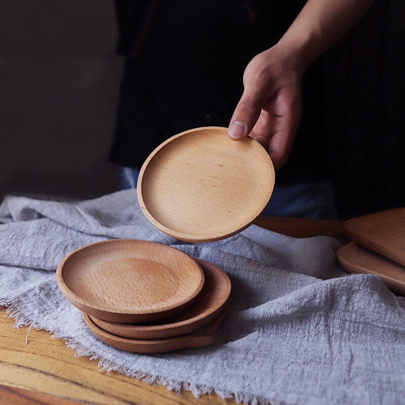 Plato de postre japonés, vajilla de madera, Plato cuadrado redondo para cena, plato para pan, plato para aperitivos, bandeja para fruta, suministros de cocina