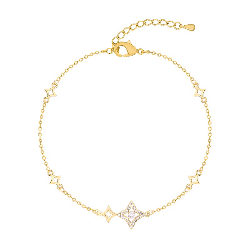 WEIMANJINGDIAN Star Cubic Zirconia Chain Anklet in Gold or Rhodium Color Plated: Champagne Gold