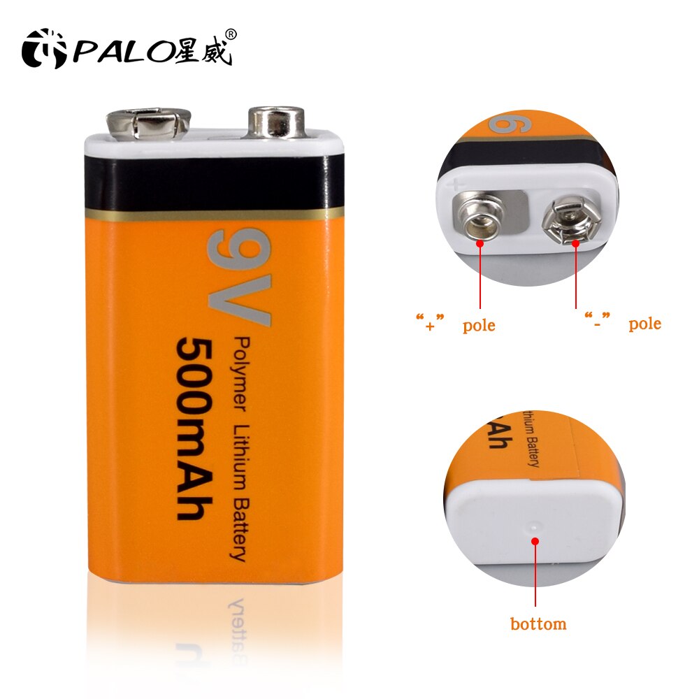 Palo 9V Oplaadbare Batterij 500Mah Lithium Oplaadbare Batterij 9V 6f22 Batterij Oplaadbare