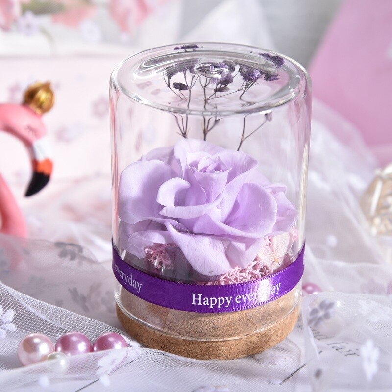 Rose space tørrede blomster kunstige blomster valentinsdag rose boligindretning rose i glas fødselsdag bryllup jul: Hibiscus lilla