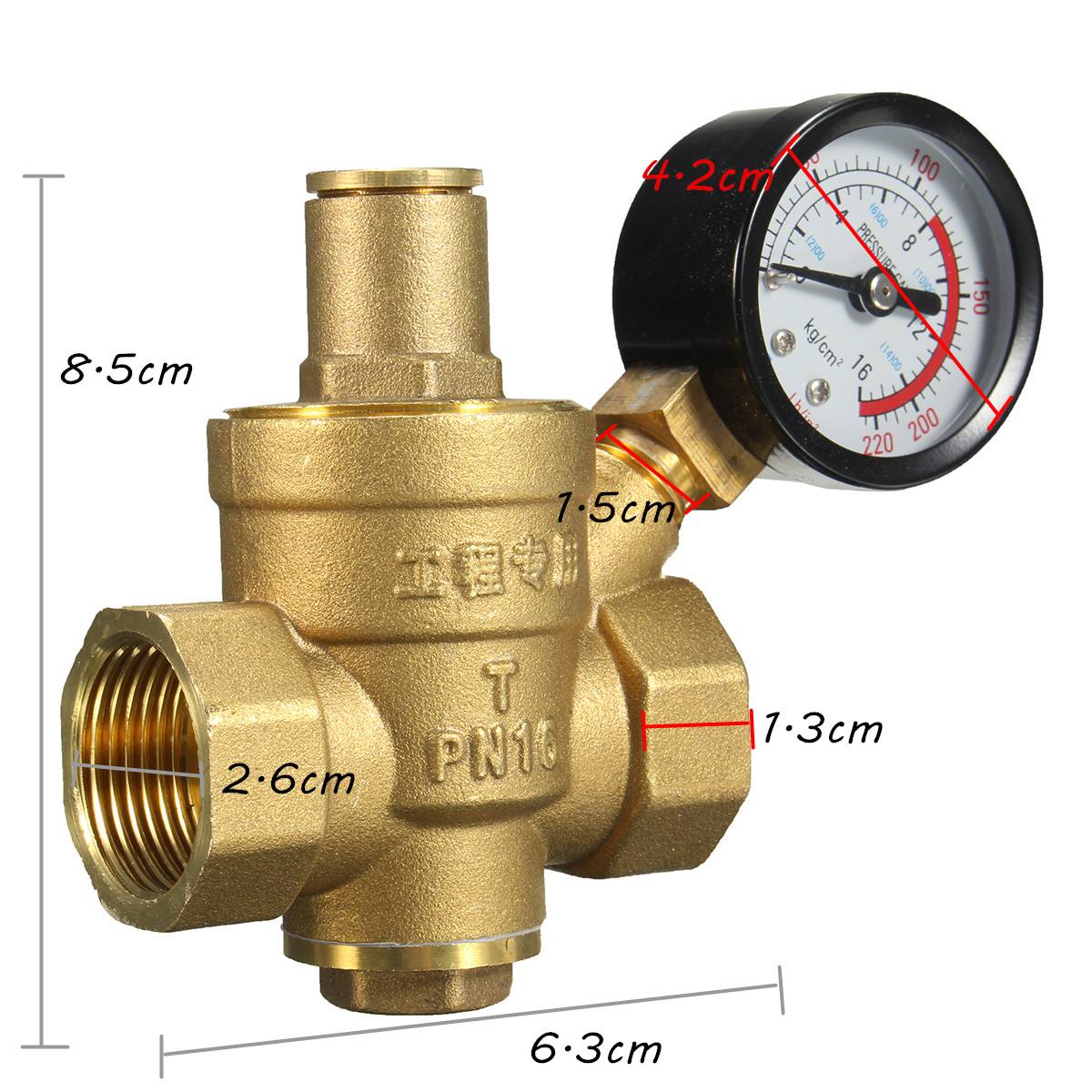 Reductor de regulador de presión de agua de latón, DN20 NPT 3/4 ", ajustable con medidor de calibre PN 1,6 para esterilización hidráulica/purificador de agua