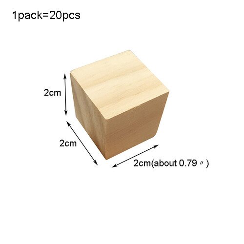 Bloques cuadrados de madera sin terminar de madera sólida Cubo de madera Mini cubos DIY artesanía en madera adorno para boda de navidad: 2cm 20pcs