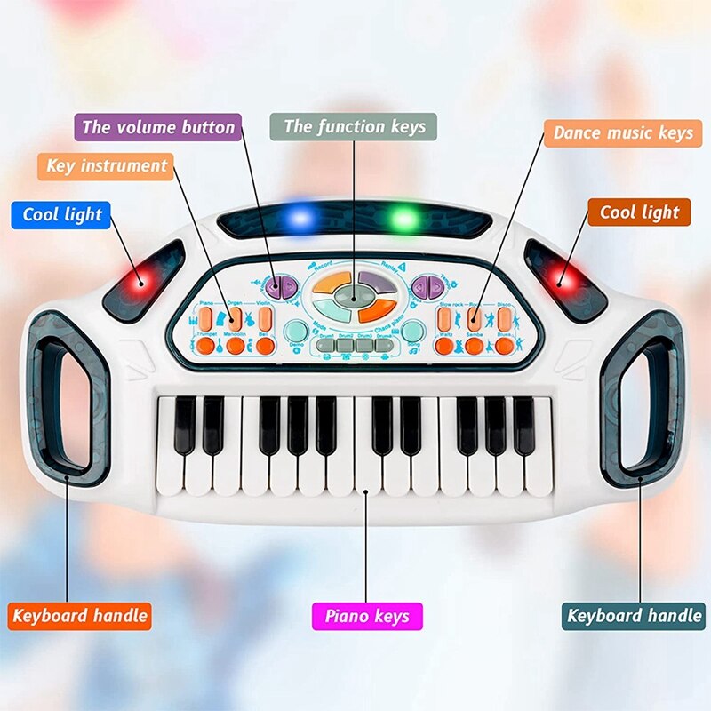 Teclado de Piano multifuncional para niños, Piano Electrónico de 24 teclas con luz, puede tocar juguetes musicales para niños y niñas