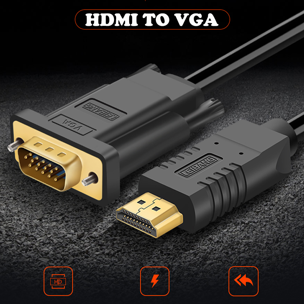 PCER HDMI VGA Cable HDMI to VGA Cable Cord Audio Video HDMI male to VGA male cable 1920*1080P For PC Monitor HDTV Projector