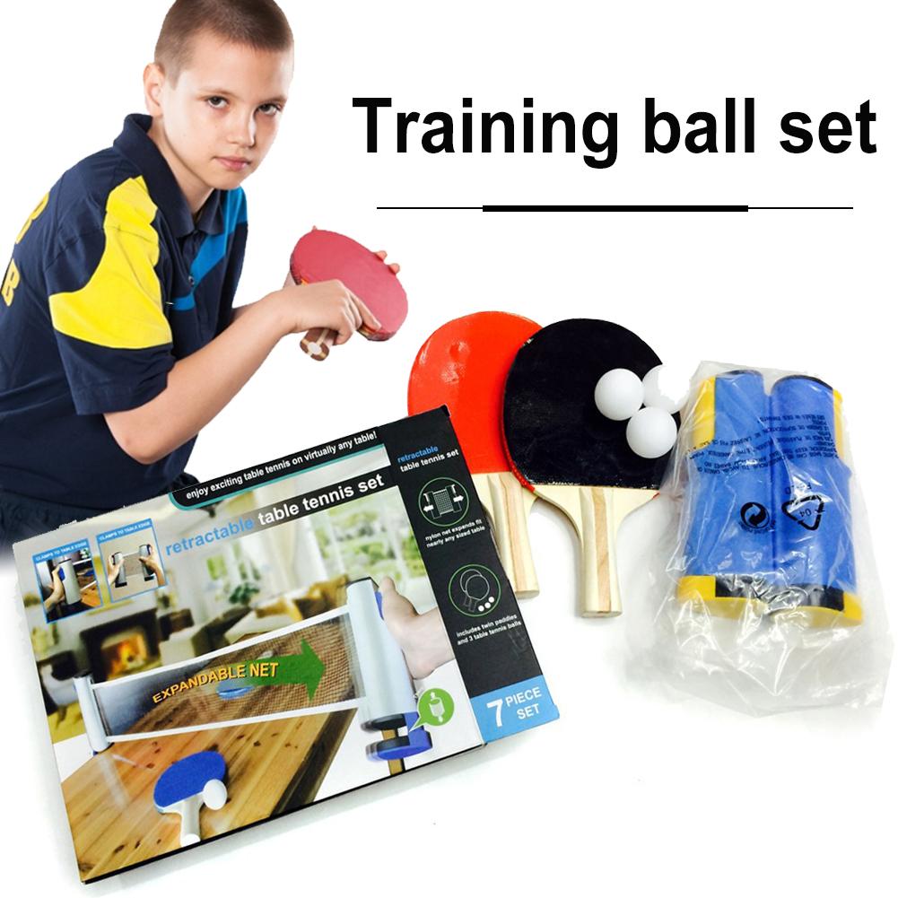 Portable Table Tennis Training Set Retractable Pingpong Net Indoor Outdoor Table Tennis Paddle Practice Trainer With Storage Bag