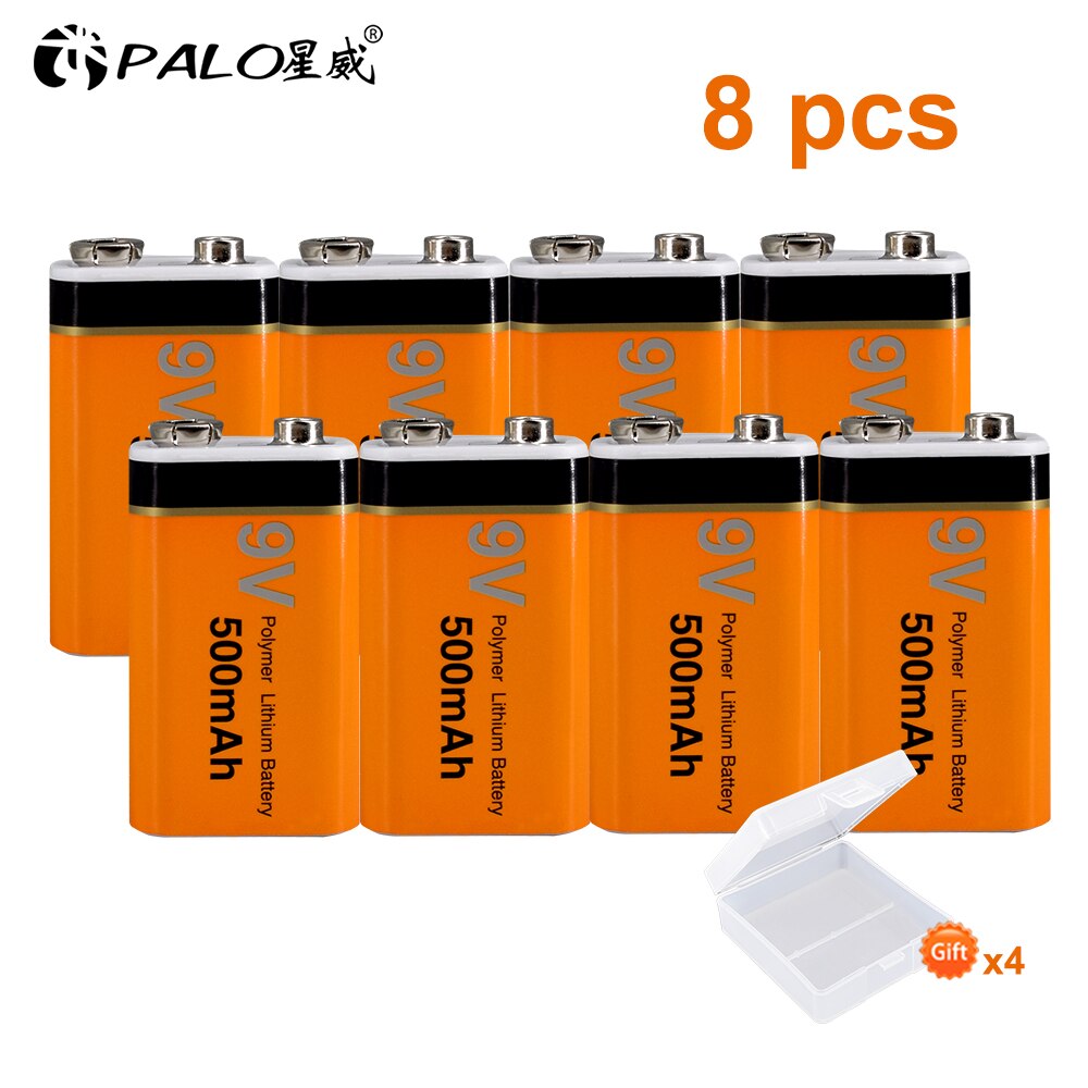 Palo 9V Oplaadbare Batterij 500Mah Lithium Oplaadbare Batterij 9V 6f22 Batterij Oplaadbare: 8pcs battery