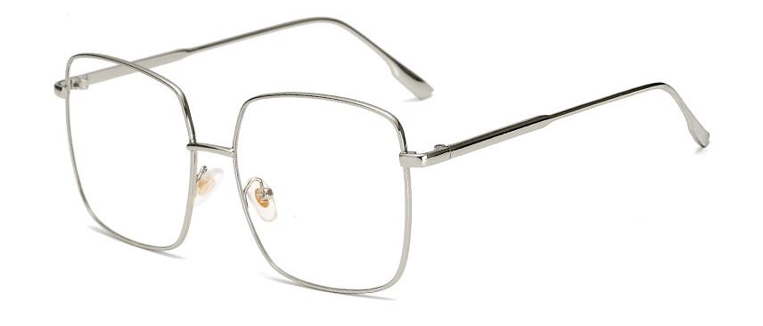 Zwarte Vierkante Oversized Brillen Frame Eenvoud Bril Vrouwen Retro Vierkante Gouden Platte Spiegel Clear Lens: silver clear